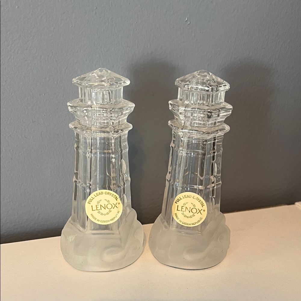 Lenox Clear Crystal Lighthouse Salt and Pepper Shakers
